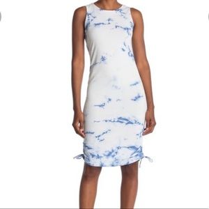 Vero Moda blue and white tie dye tank dress, ruching, size medium